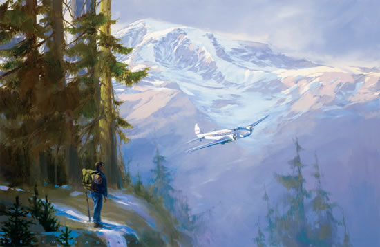 "Rainier Encounter" - Jack Fellows - Boeing Model 247 Aviation Art